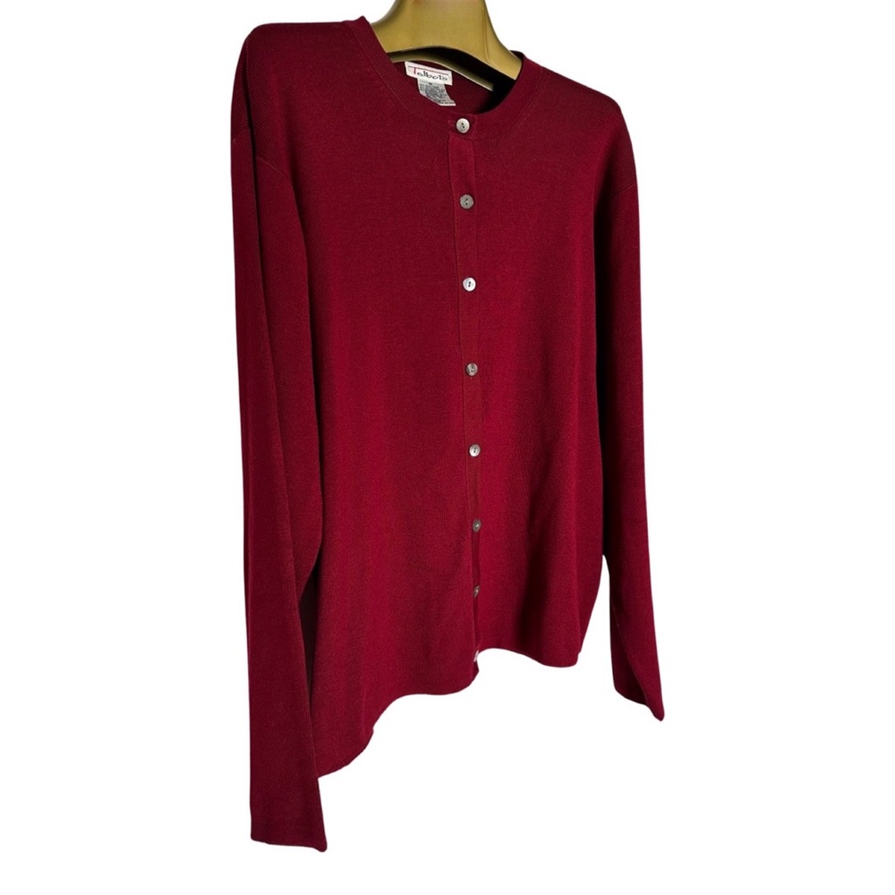 TALBOTS Berry Burgundy Silk Button Cardigan Sweater Size M